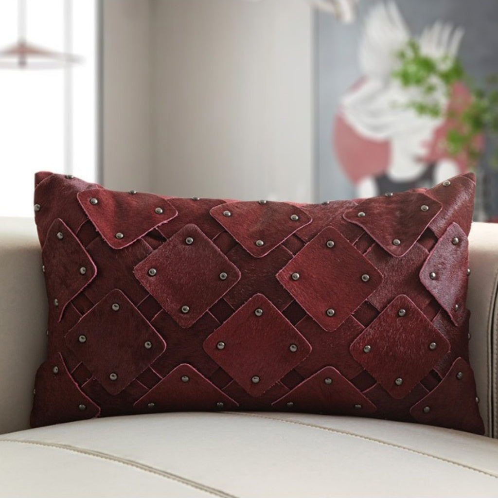 Branca Studded Cowhide Throw Pillow