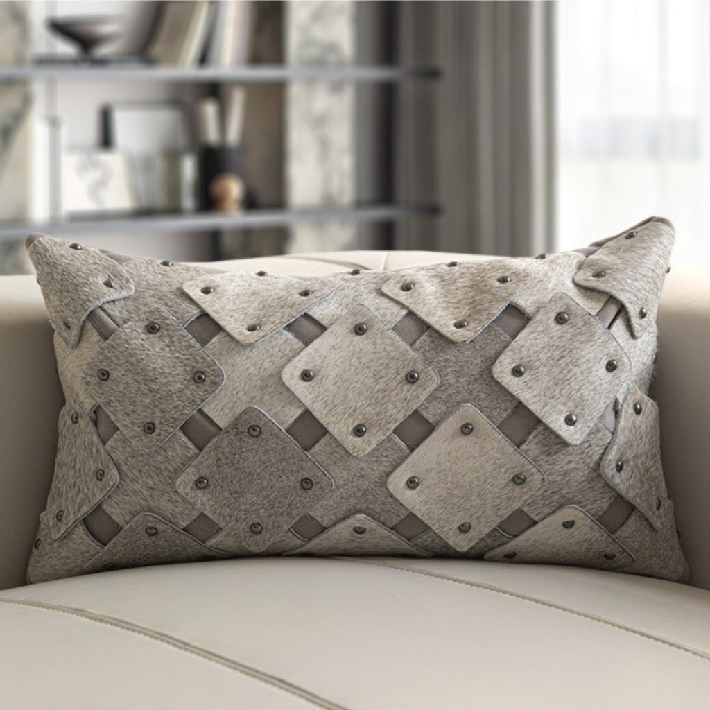 Branca Studded Cowhide Throw Pillow