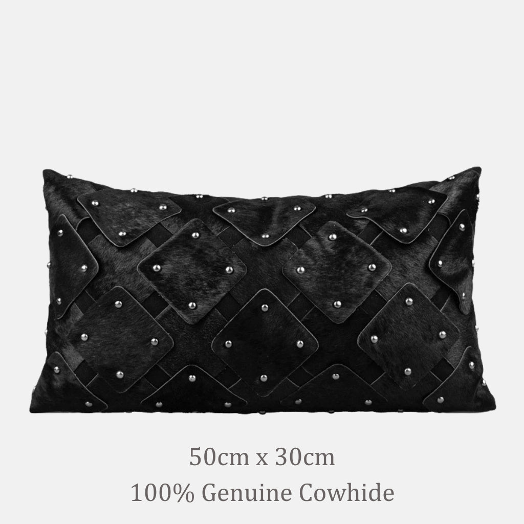 Branca Studded Cowhide Throw Pillow