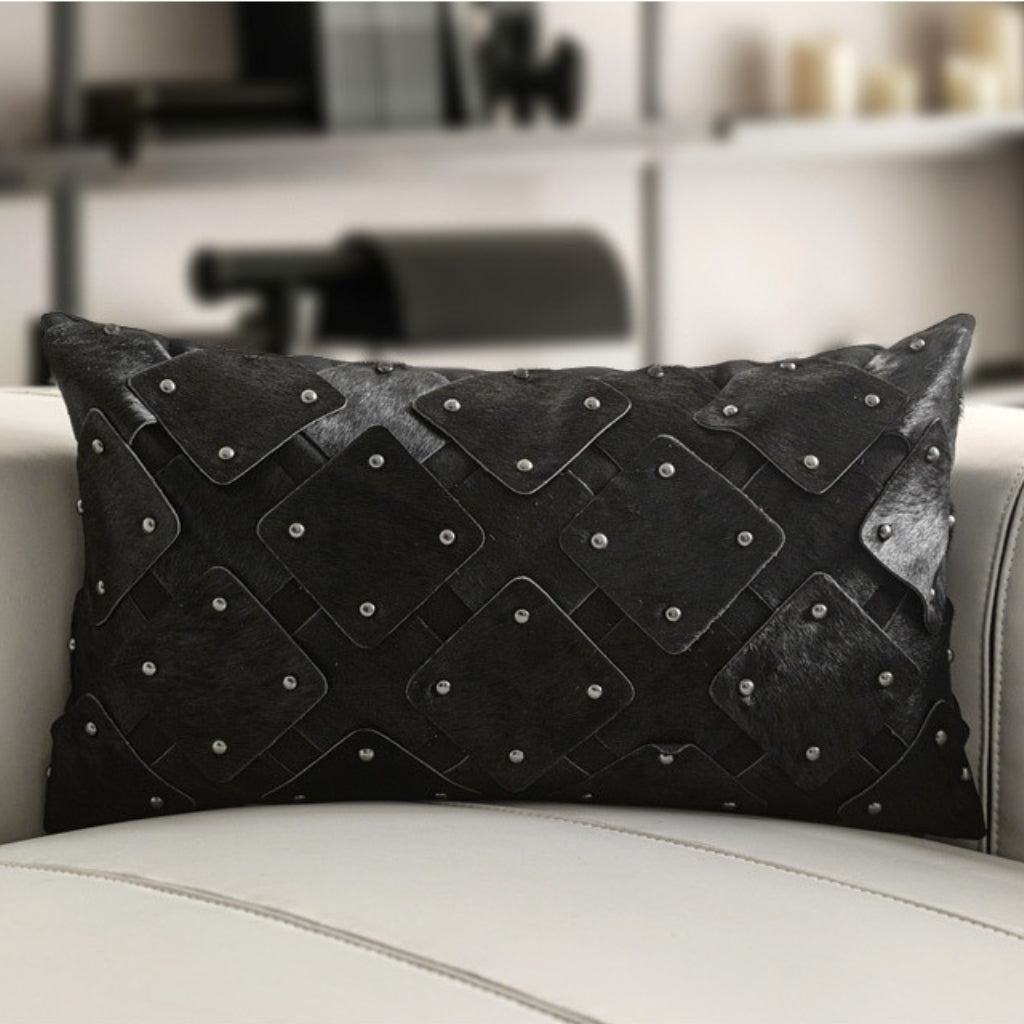 Branca Studded Cowhide Throw Pillow