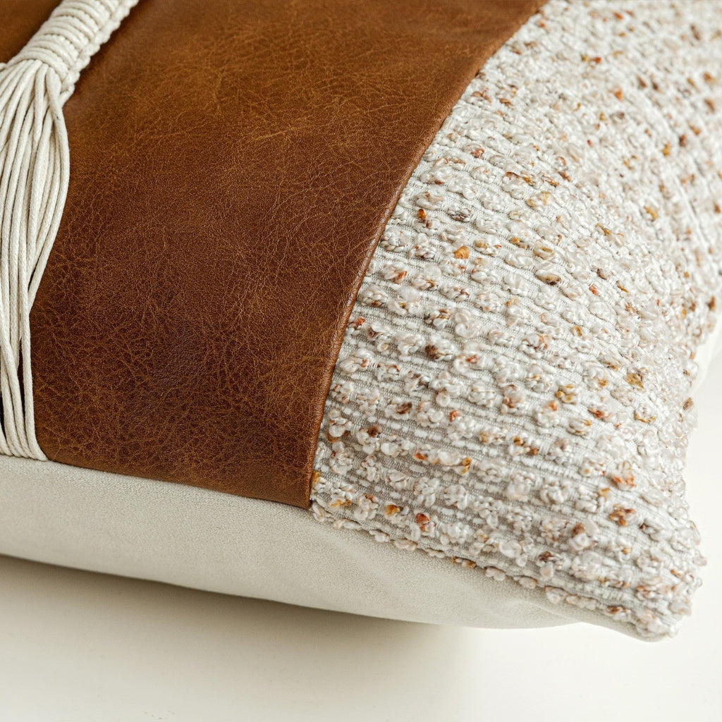 Tresca Leather & Macrame Throw Pillow