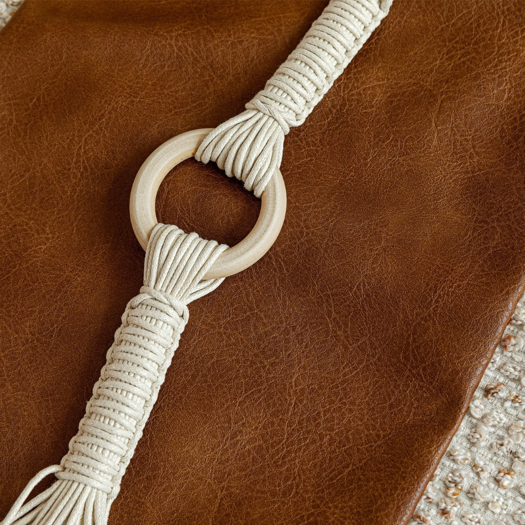 Tresca Leather & Macrame Throw Pillow