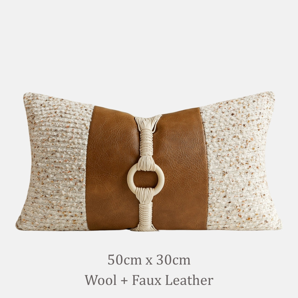 Tresca Leather & Macrame Throw Pillow
