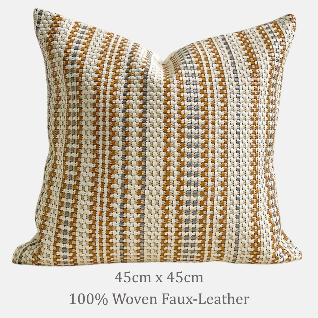 Cordova Woven Faux-Leather Throw Pillow