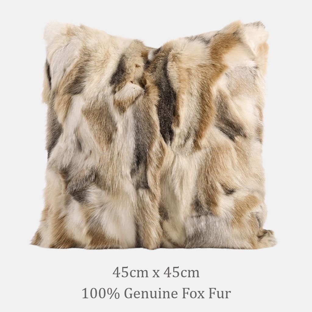 Fauve Mottled Fox Fur Throw Pillow