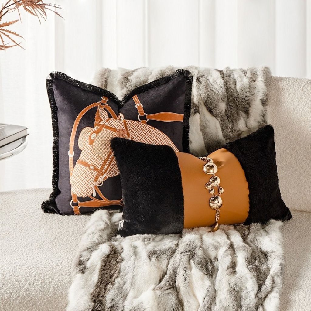 Ebène Fur & Leather Beaded Throw Pillow
