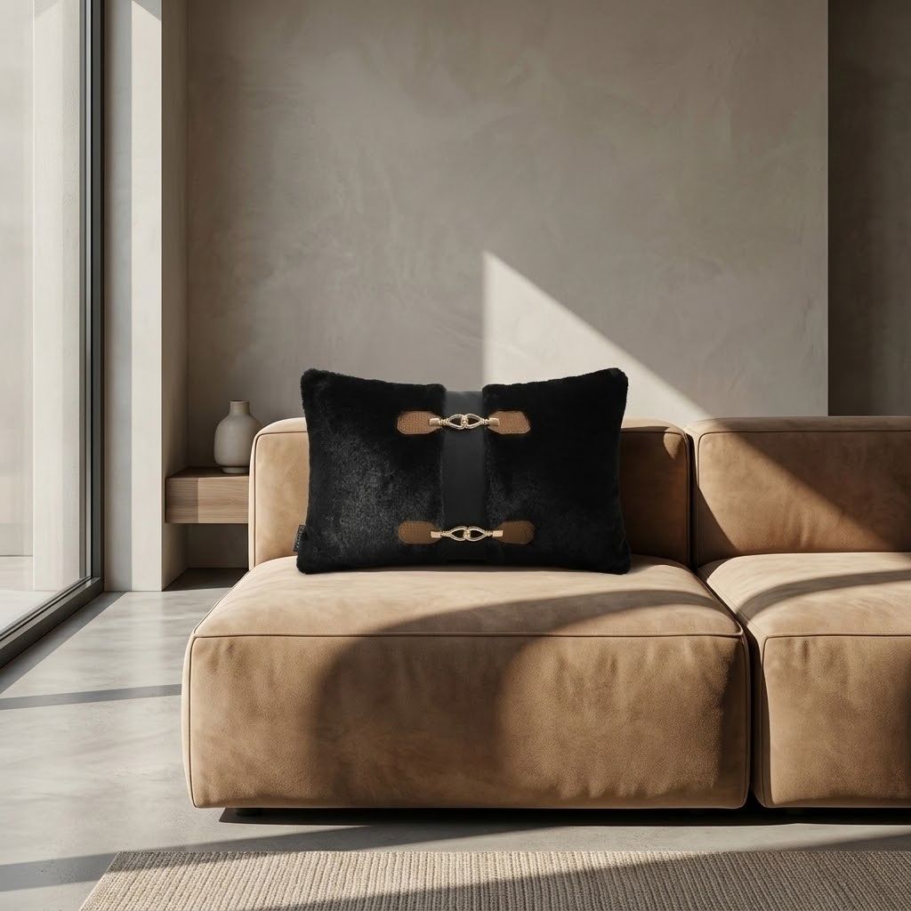 Ebène Fur Buckled Throw Pillow