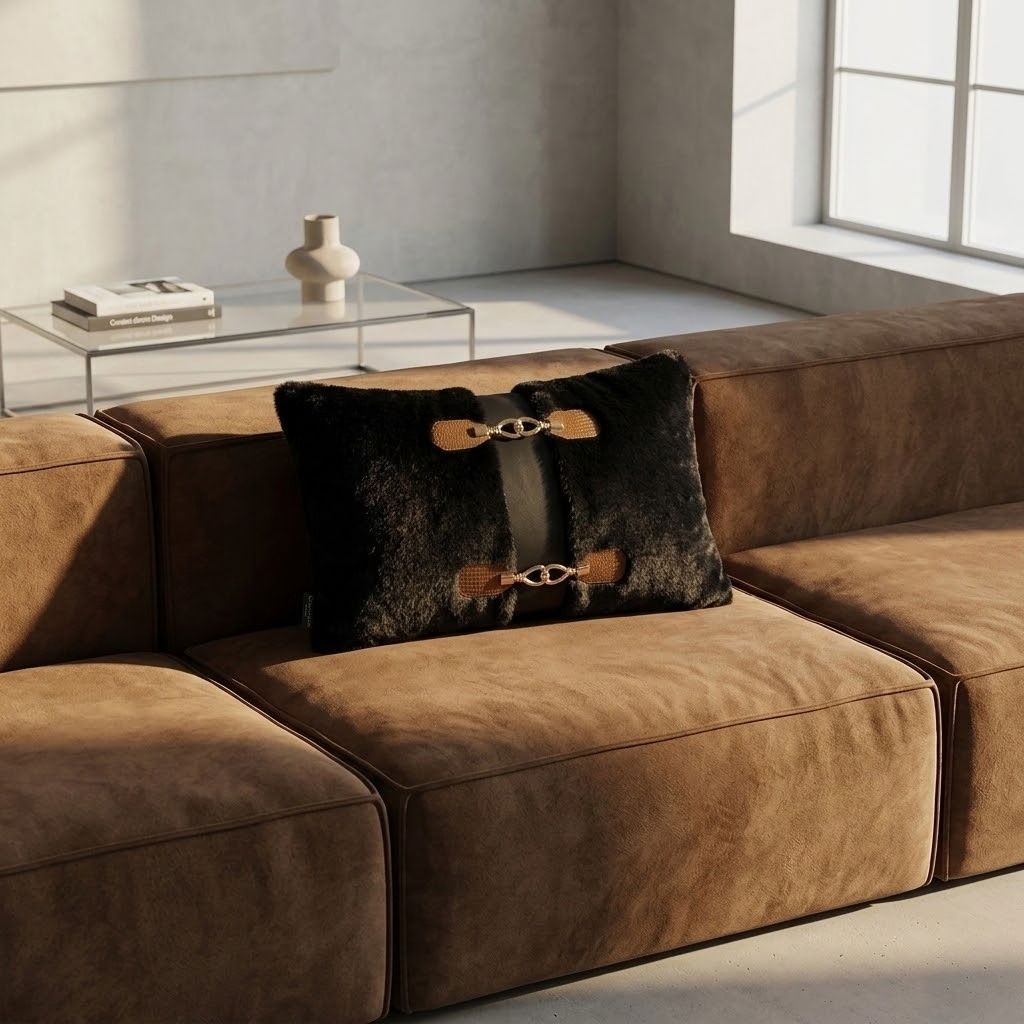 Ebène Fur Buckled Throw Pillow