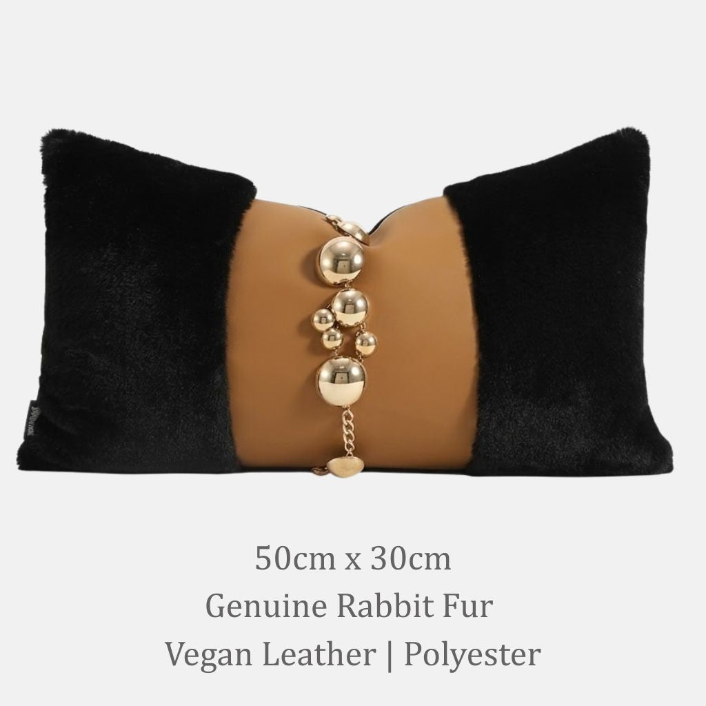 Ebène Fur & Leather Beaded Throw Pillow الصورة الرئيسية