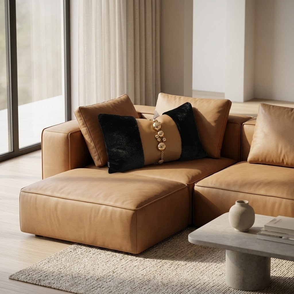 Ebène Fur & Leather Beaded Throw Pillow