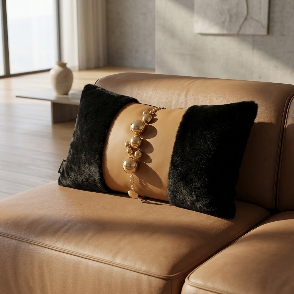 Ebène Fur & Leather Beaded Throw Pillow
