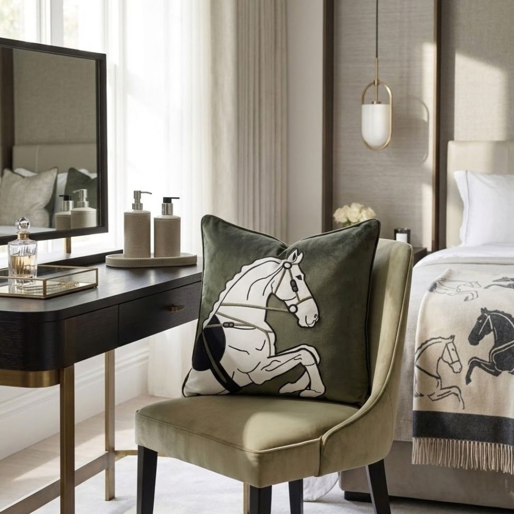 Hollis Equestrian Motif Velvet Throw Pillow صورة ثانوية