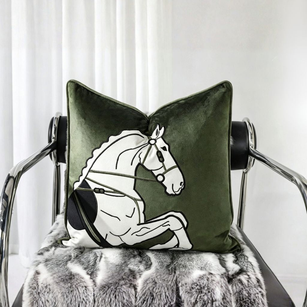 Hollis Equestrian Motif Velvet Throw Pillow