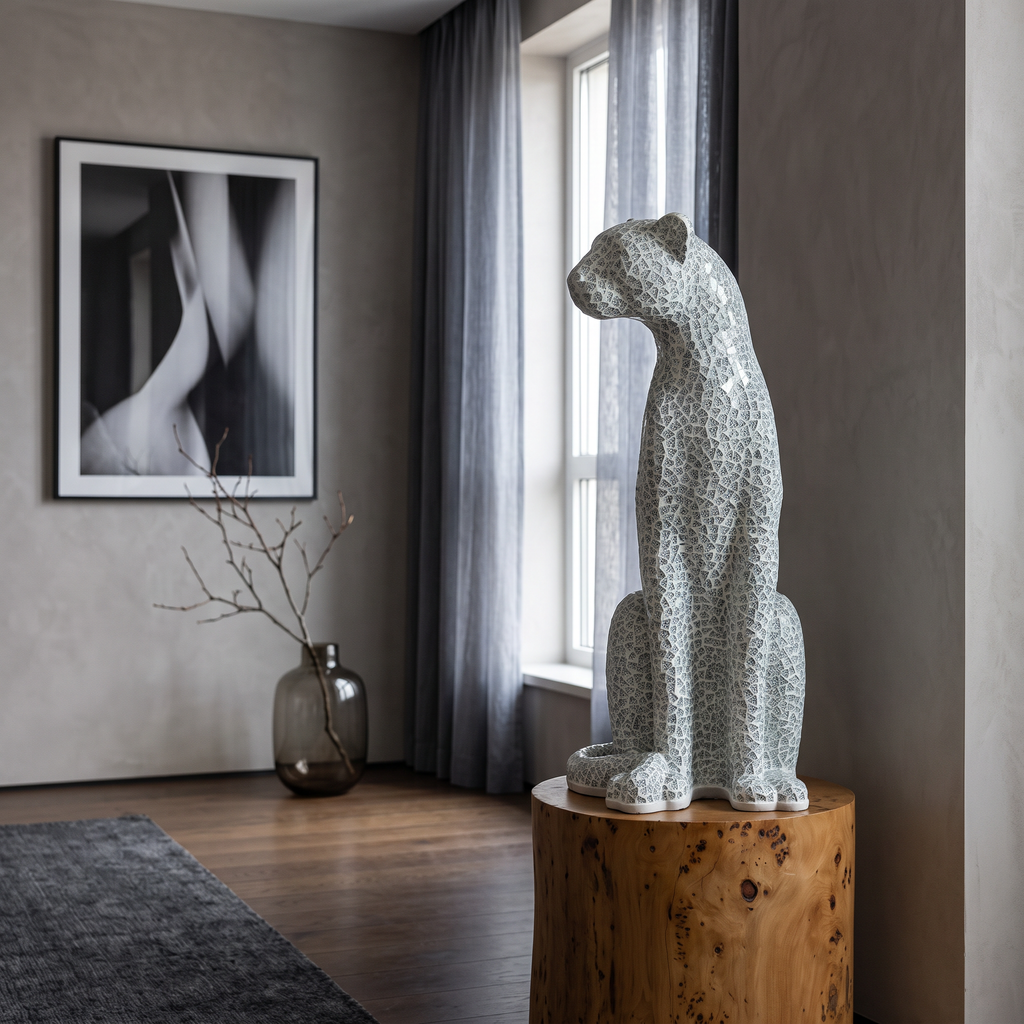 Bastet Glass Mosaic Leopard Statue