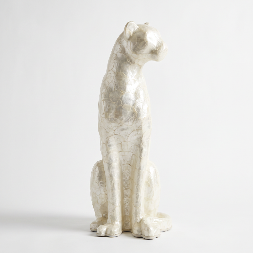 Bastet Natural Shell Leopard Statue