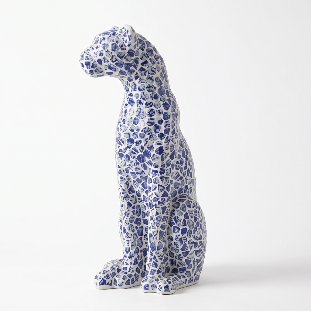 Bastet Porcelain Mosaic Leopard Statue