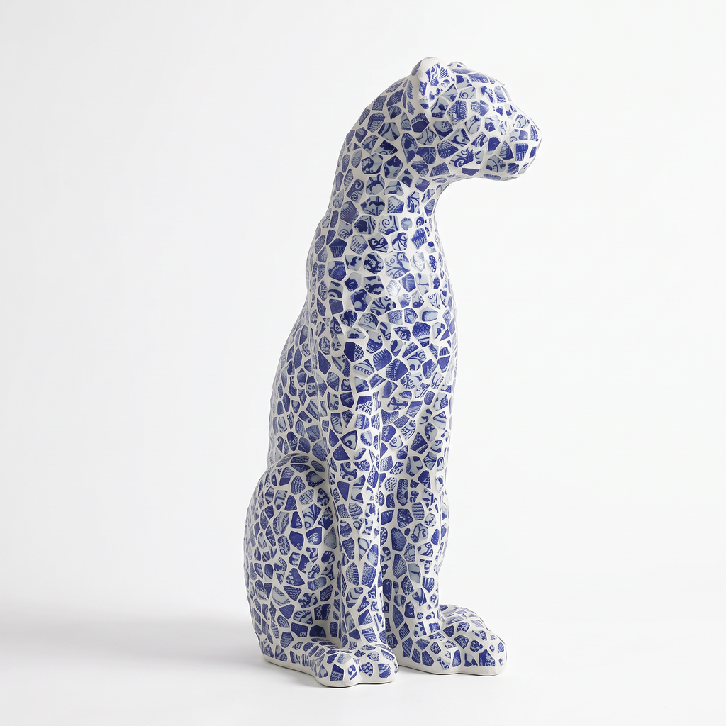 Bastet Porcelain Mosaic Leopard Statue