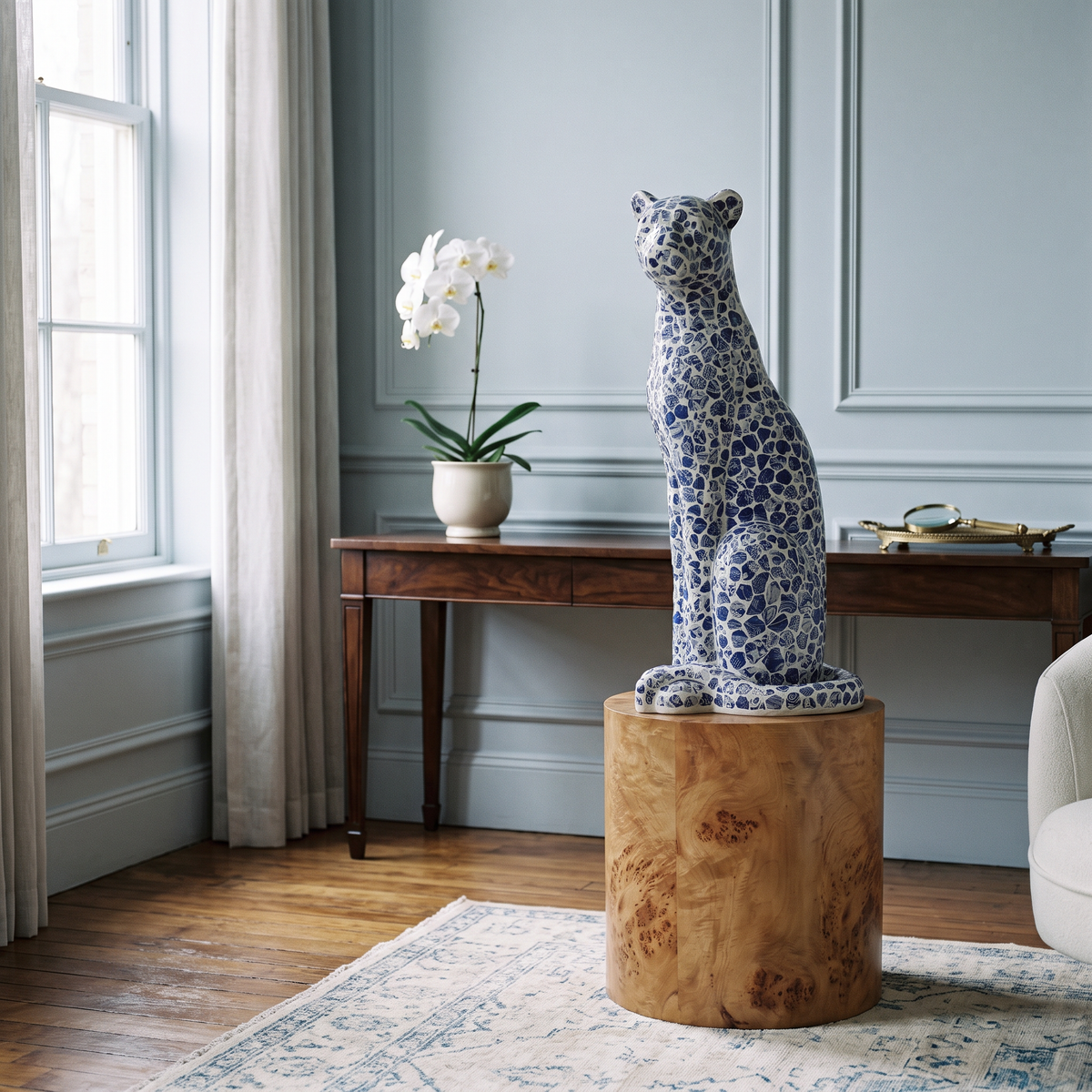 Bastet Porcelain Mosaic Leopard Statue