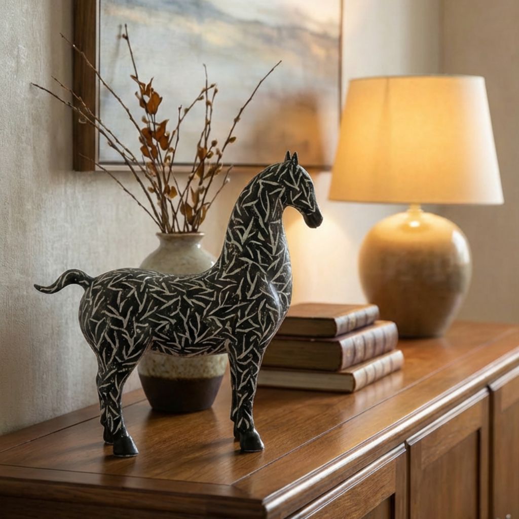 Pegasus Leaf Motif Horse Sculpture