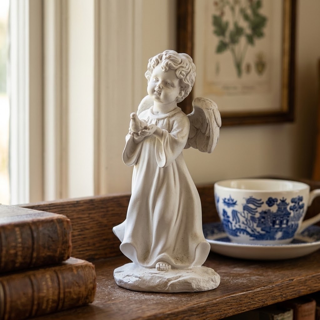 Allegra Cherub Holding Bird Sculpture