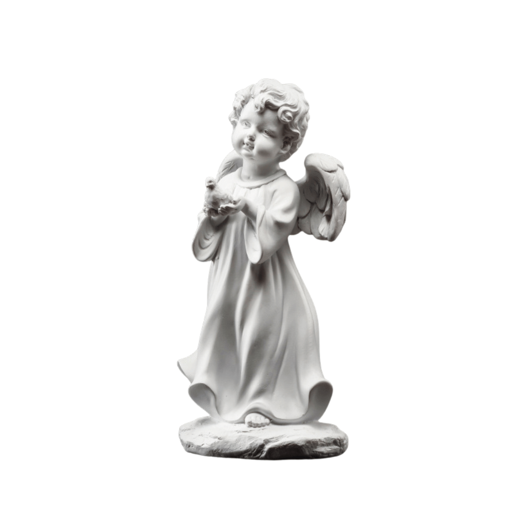 Allegra Cherub Holding Bird Sculpture