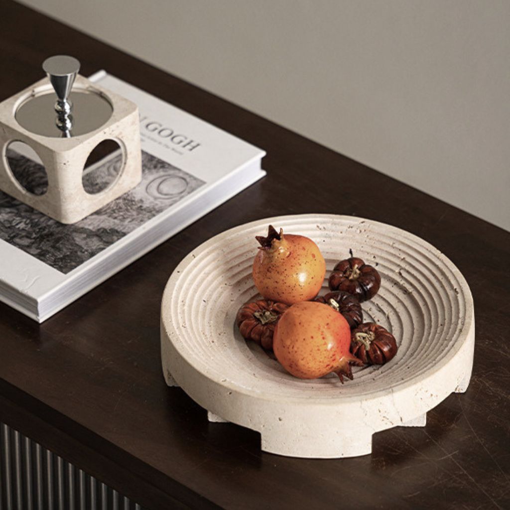 Undine Concentric Circular Travertine Tray