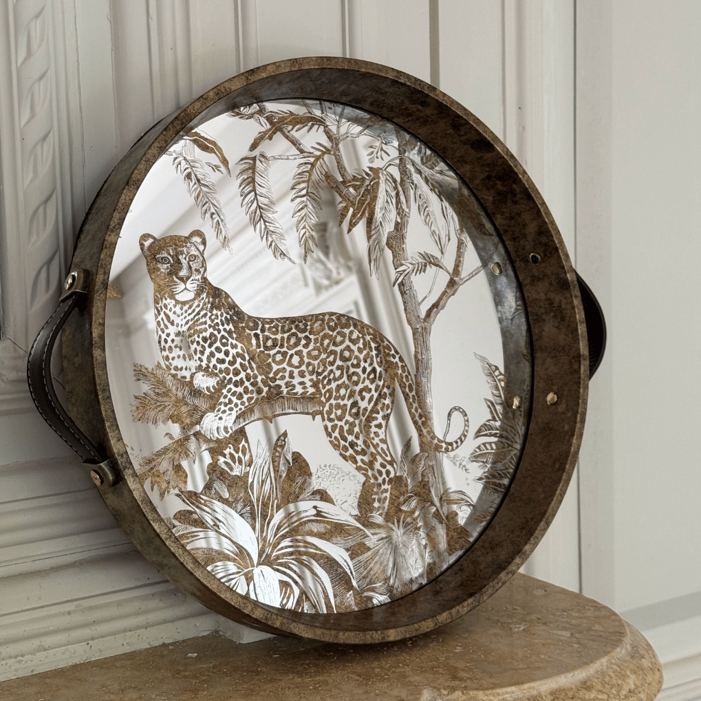 Sereno Leopard Motif Glass Tray