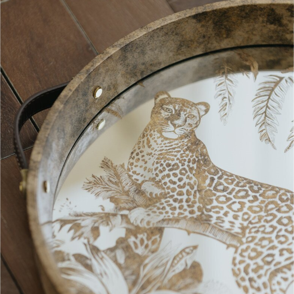 Sereno Leopard Motif Glass Tray