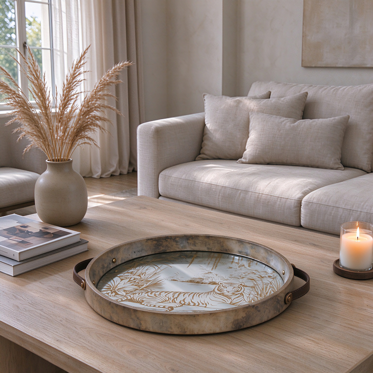 Sereno Tiger Motif Glass Tray