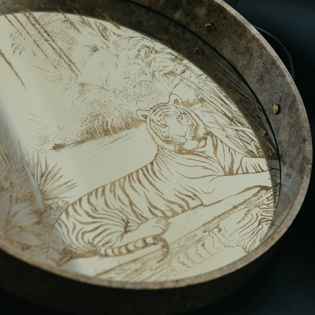 Sereno Tiger Motif Glass Tray
