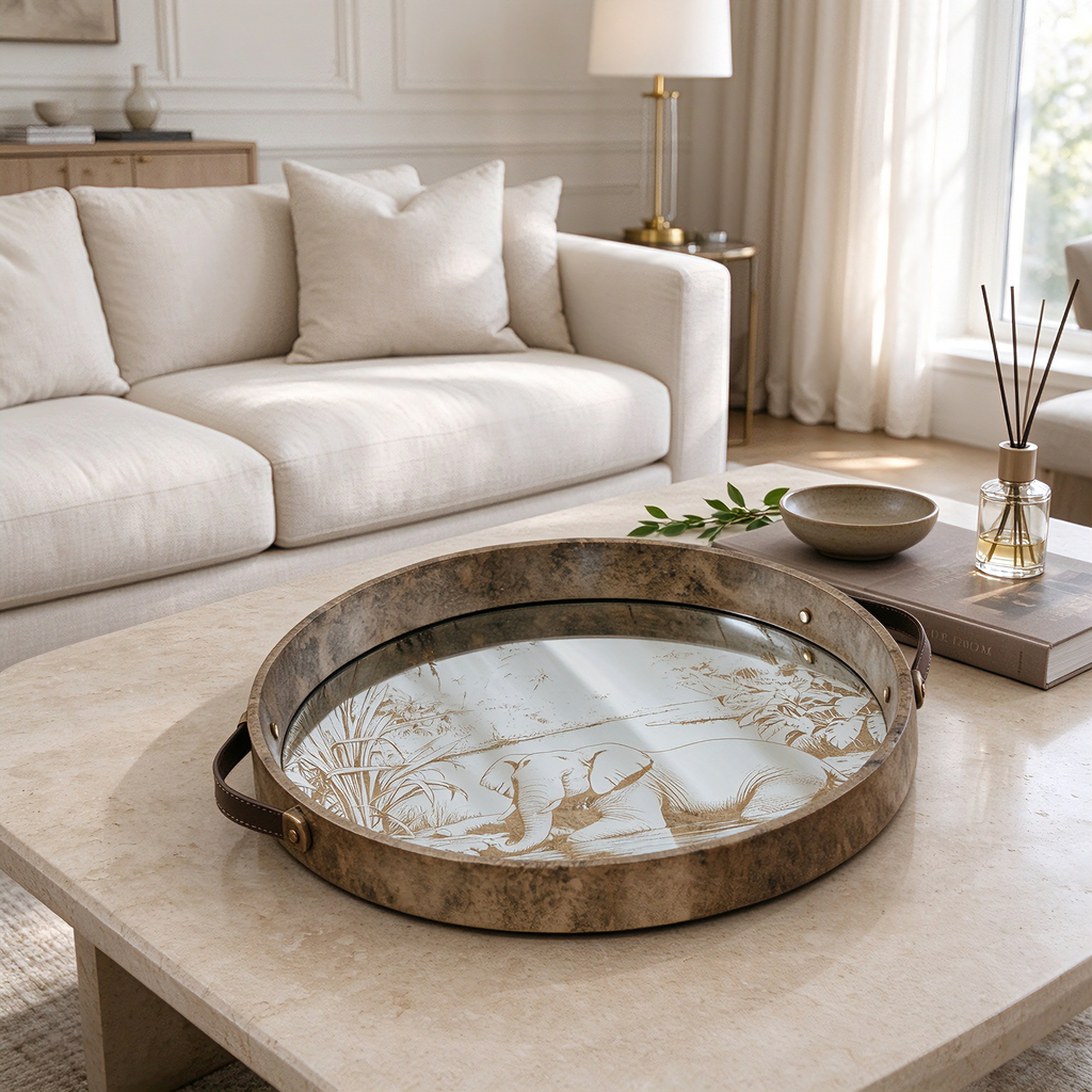 Sereno Elephant Motif Glass Tray
