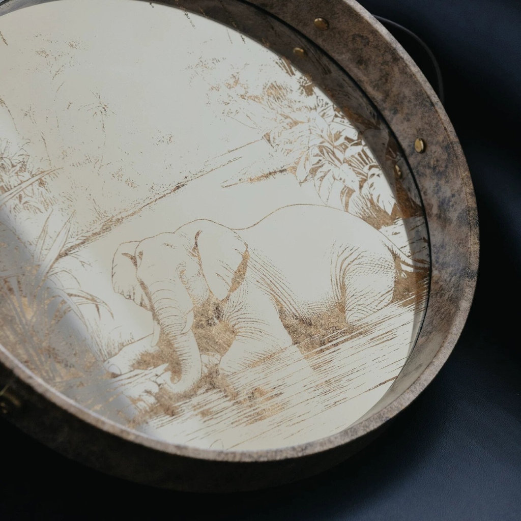 Sereno Elephant Motif Glass Tray