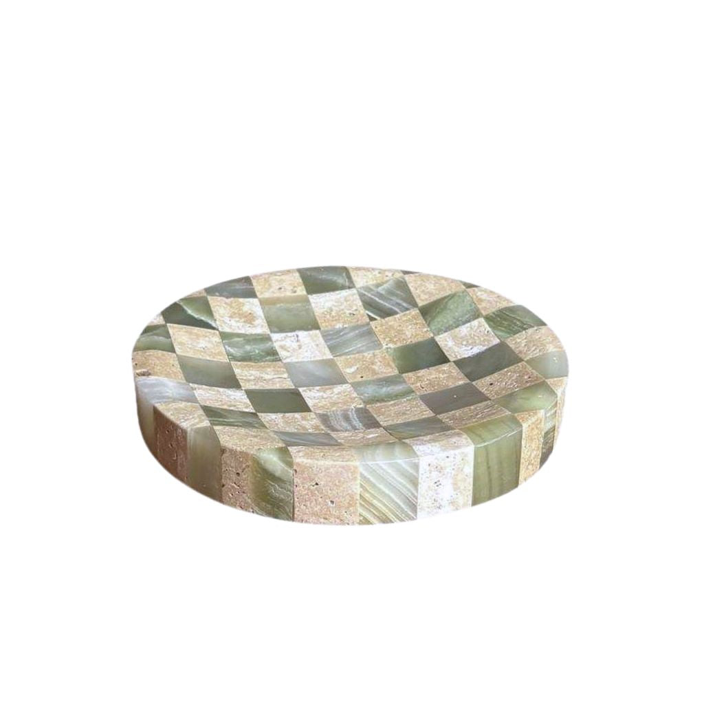 Verdi Checkered Travertine & Onyx Catch All Tray Imagen principal del producto