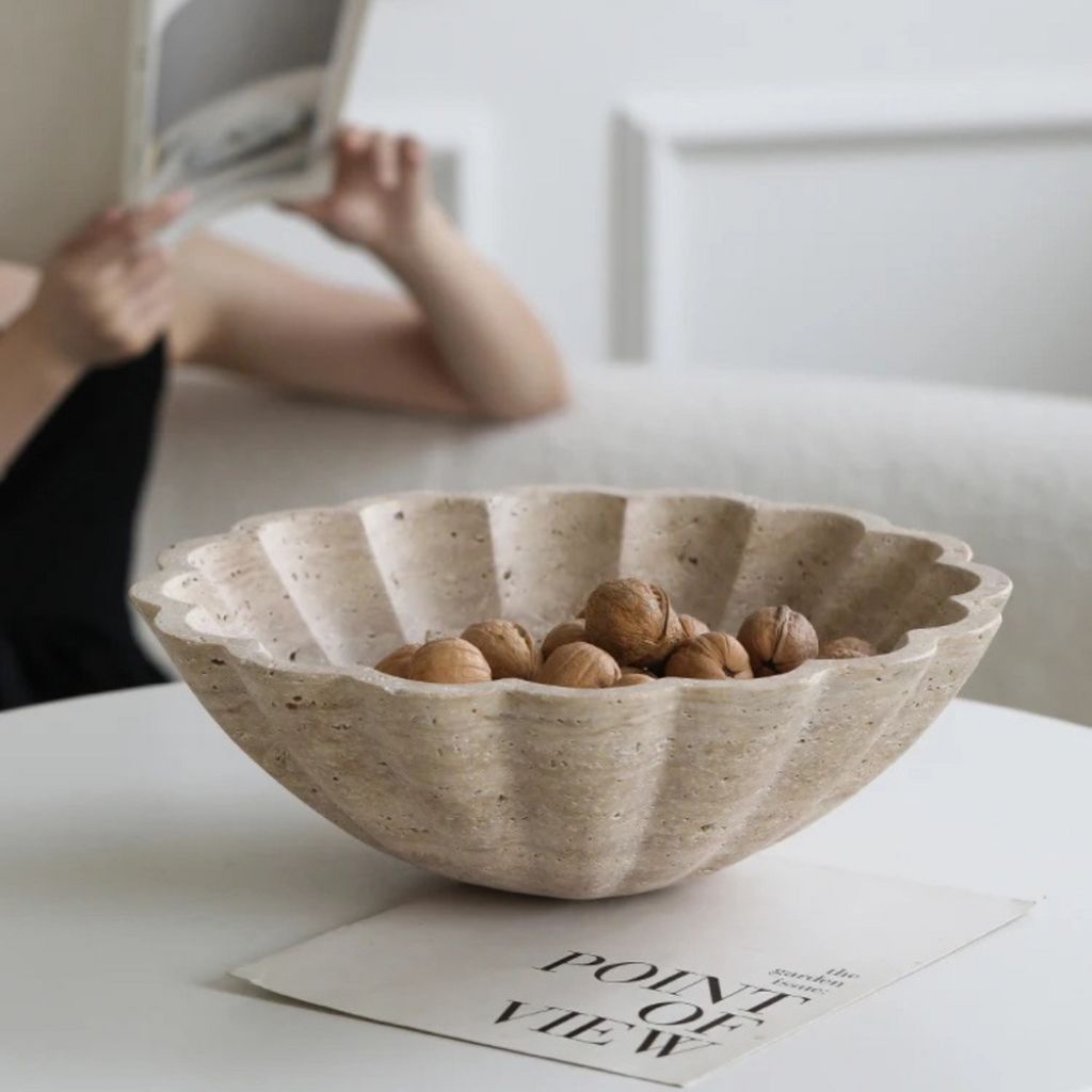 Thallo Scalloped Travertine Bowl