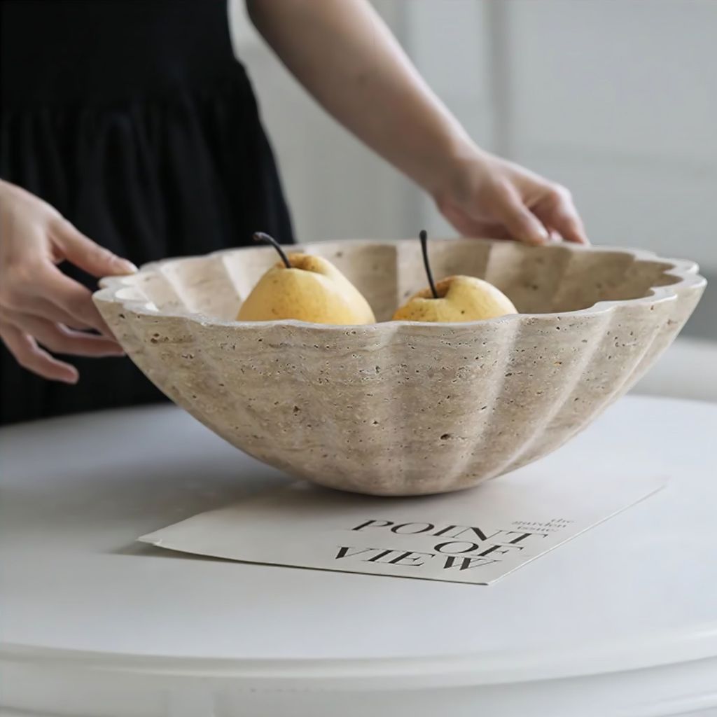 Thallo Scalloped Travertine Bowl