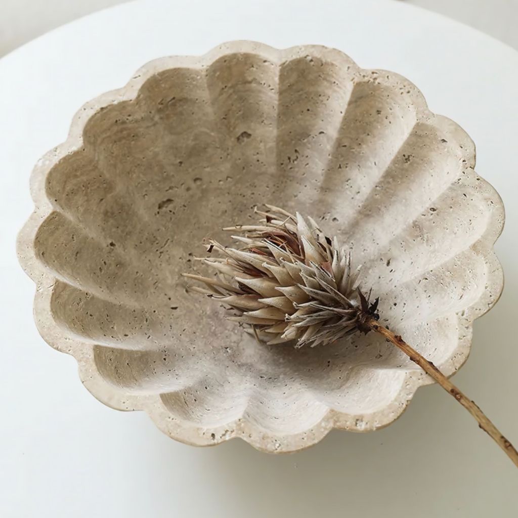 Thallo Scalloped Travertine Bowl