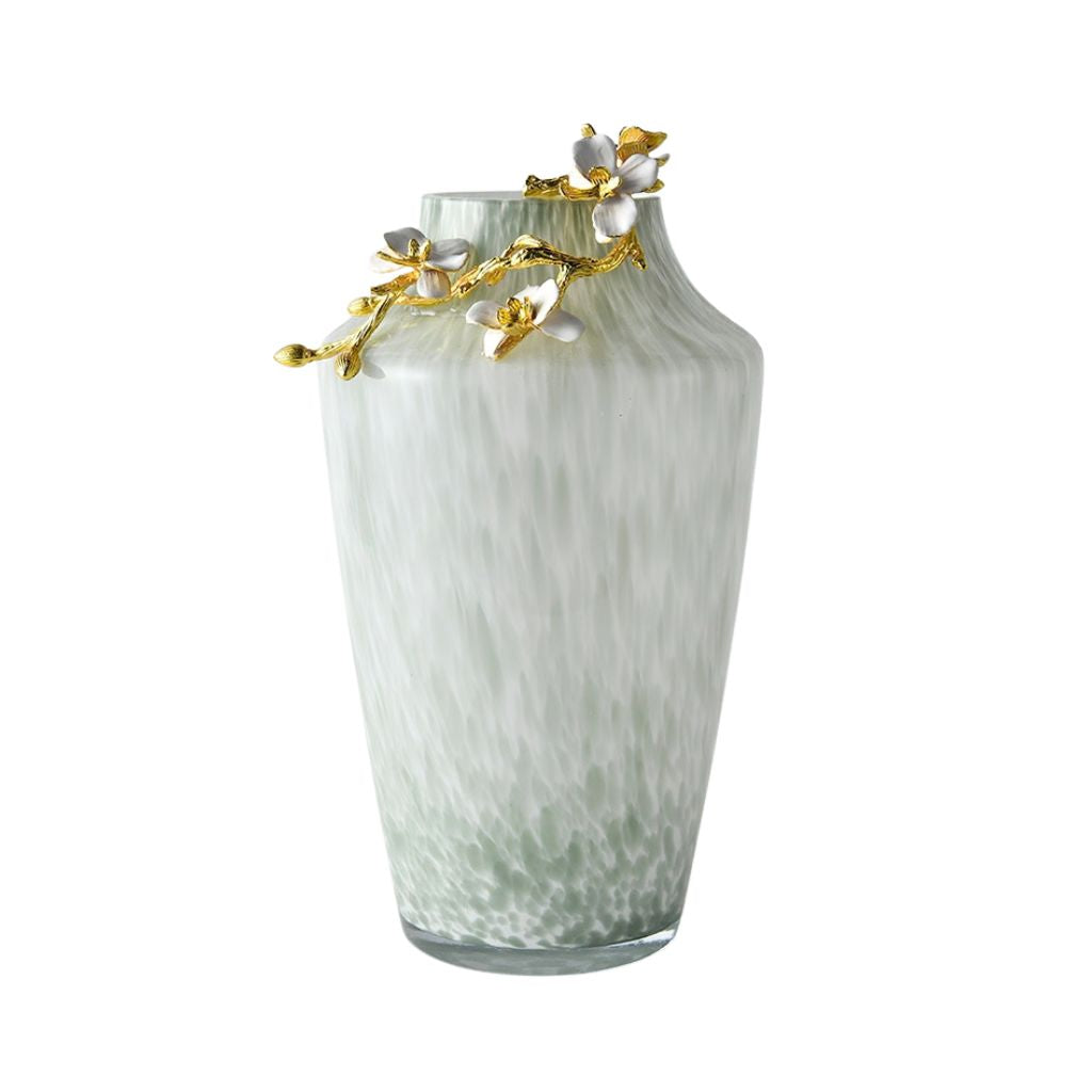 Jarrón de vidrio esmaltado con motivos florales Magnol